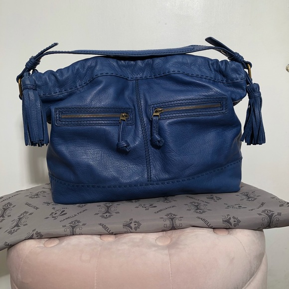 Isabella Fiore Blue Pebbled Leather Hobo - Picture 2 of 16